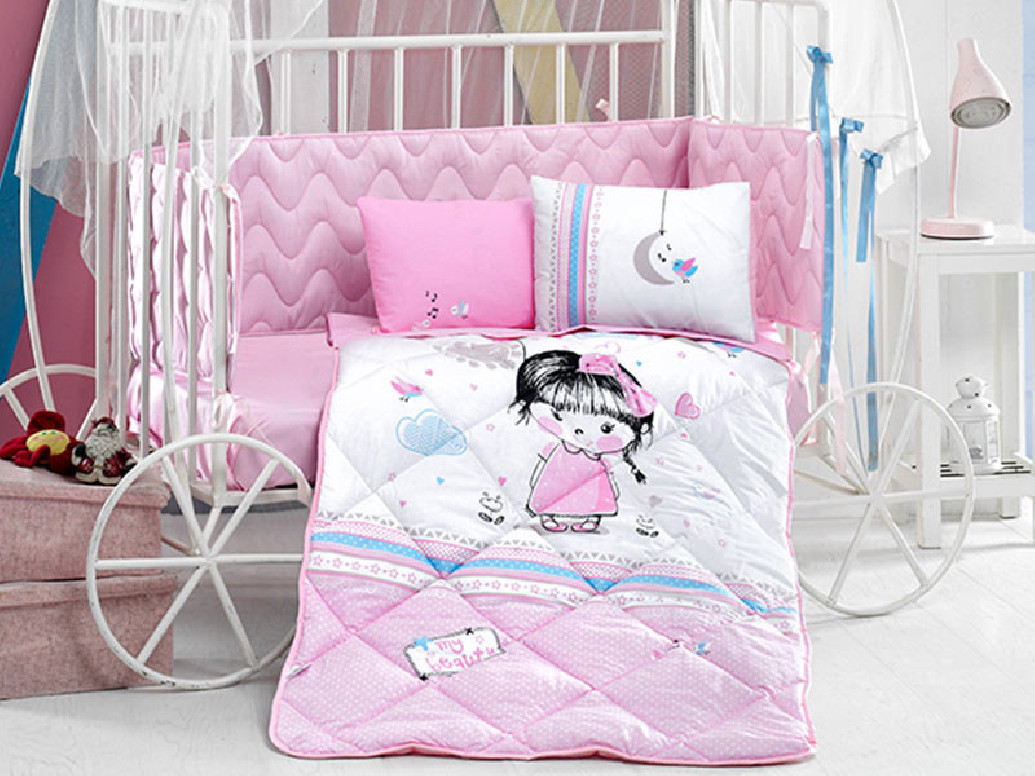 Set Complet Lenjerie Patut Bebe Ariel Roz (Bumbac 100%)