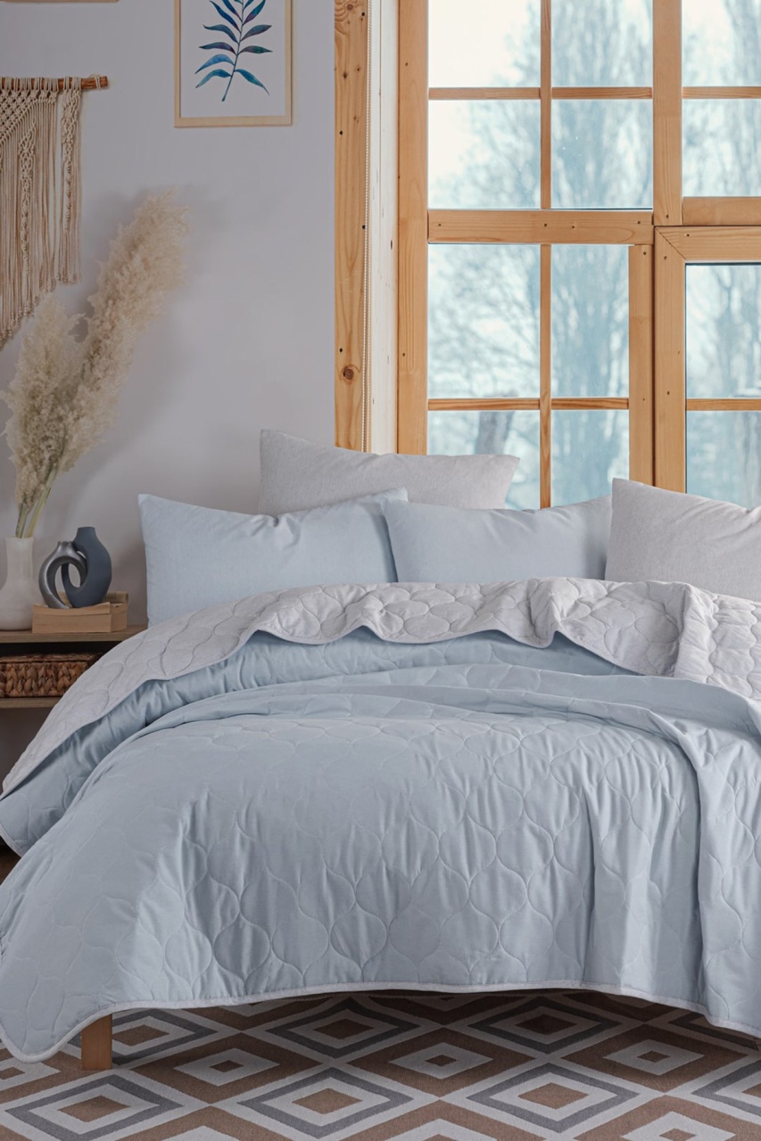 Set Cuvertura Pat Dublu Model Solid Light Blue, Grey - 1 | YEO