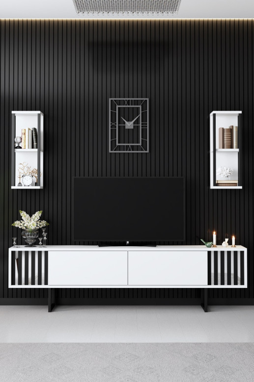 Set de mobilier pentru living Chrome, Alb- Negru - 3 | YEO