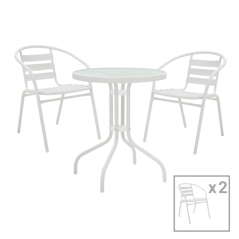 Set masa de gradina si scaune, Model Tade-Watson, culoare alb, metal, D60x70 cm - 1 | YEO