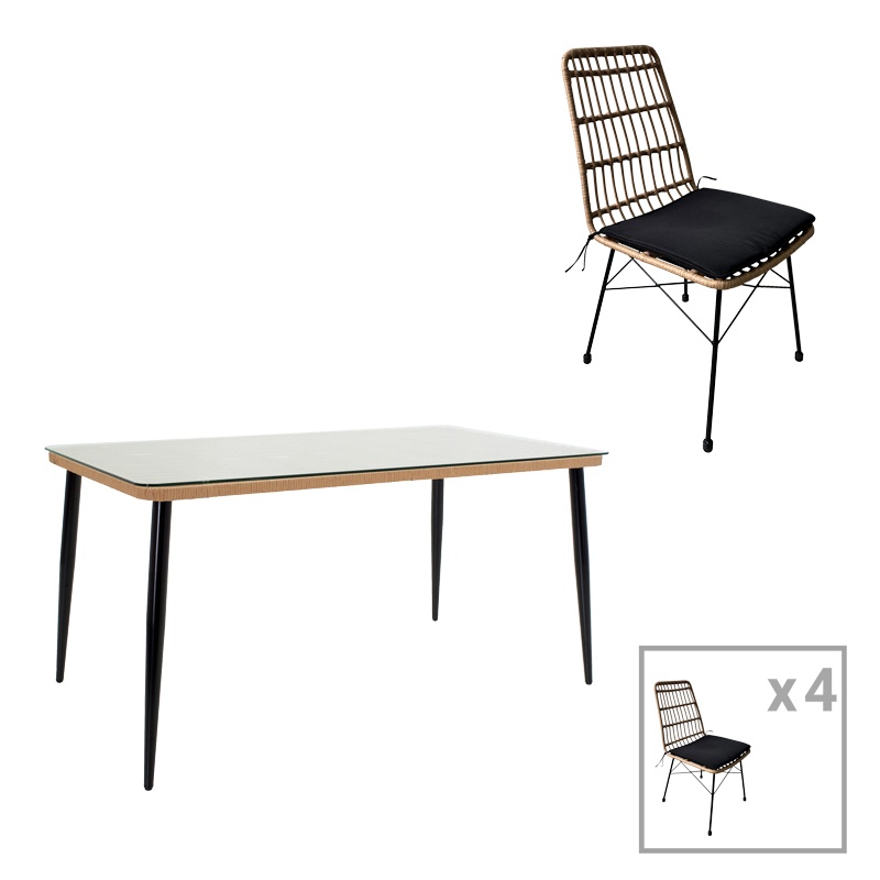 Set Masa si Scaune de Exterior, 5 Piese, Model Naoki, Natural/Negru, 160x90x78 cm