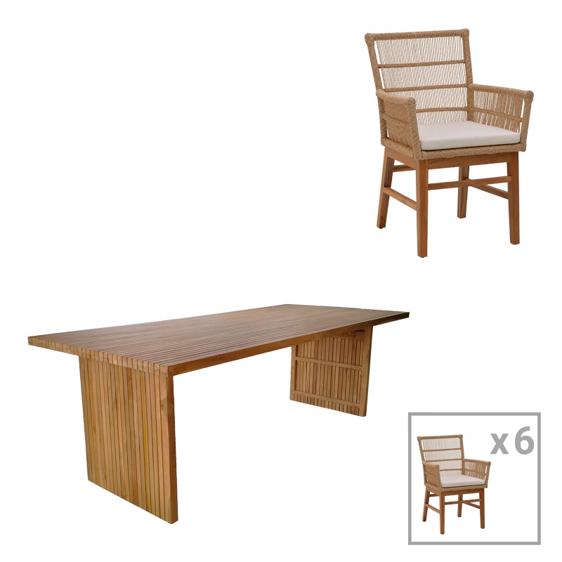 Set Masa si Scaune de Exterior, 7 Piese, Model Inca-Zibra, Natural/Bej, 220x100x75 cm