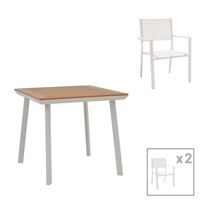 Set Masa si Scaune de Gradina, 3 Piese, Model Moly-Synergy, Natural/Alb, 80x80x74 cm