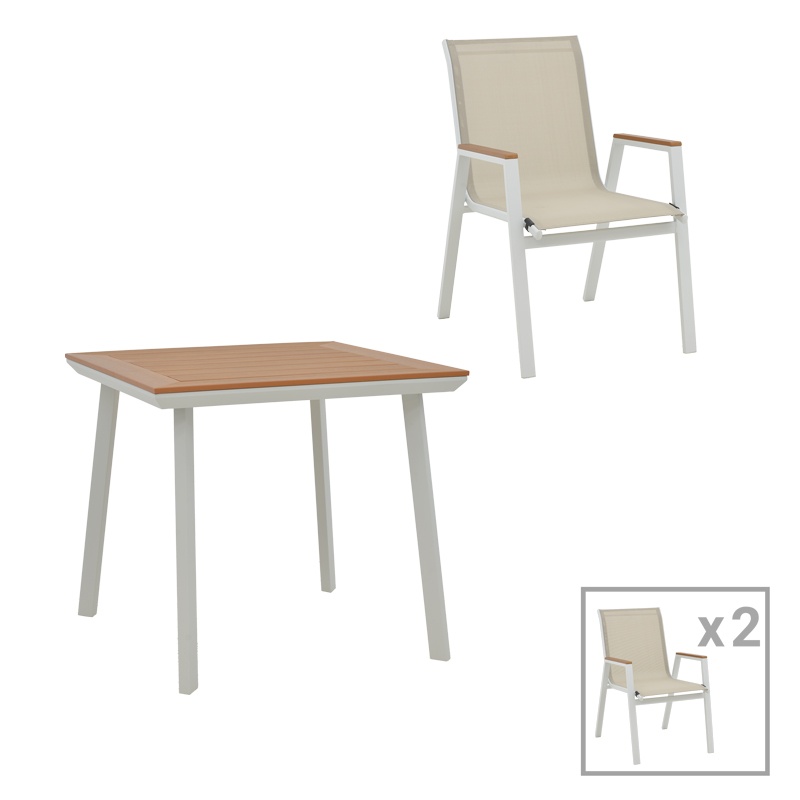 Set Masa si Scaune de Gradina, 3 Piese, Model Synergy-Azelie, Natural/Alb, 80x80x74 cm