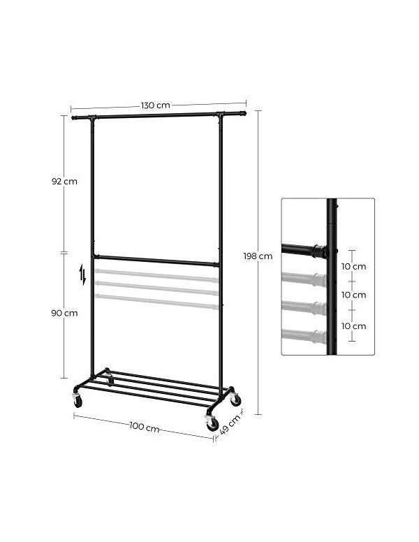 Suport pentru haine cu roti, Songmics, 110 kg, HSR62BK, Negru - 2 | YEO