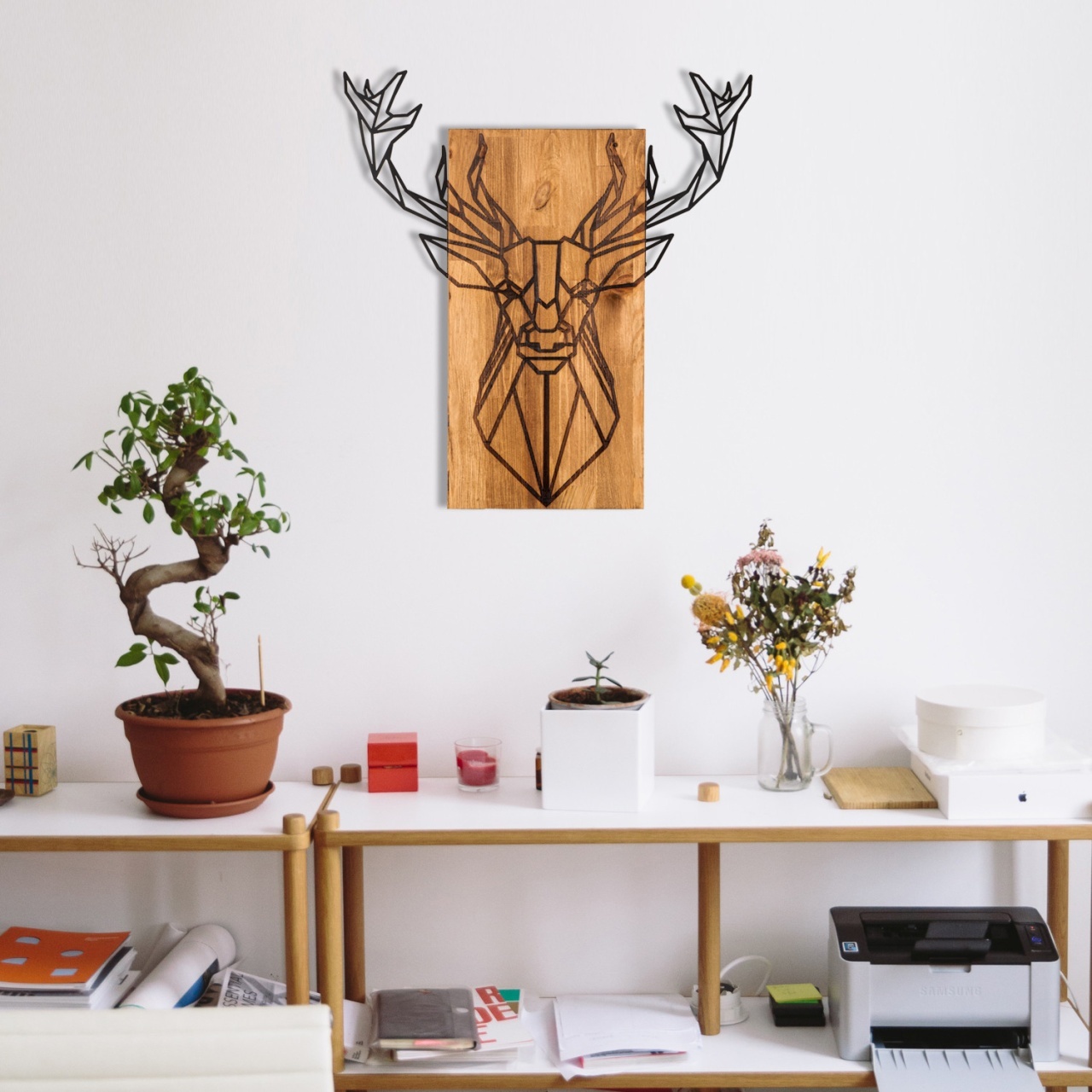 Tablou din lemn si metal Deer Negru 61x66 cm - 2 | YEO