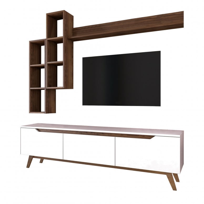 Ansamblu Comoda TV M16-804 Alb-Walnut