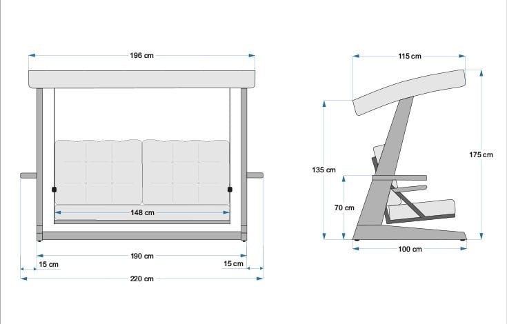 Balansoar cu 3 locuri Viva 2200 Antracit 220x100x175 cm