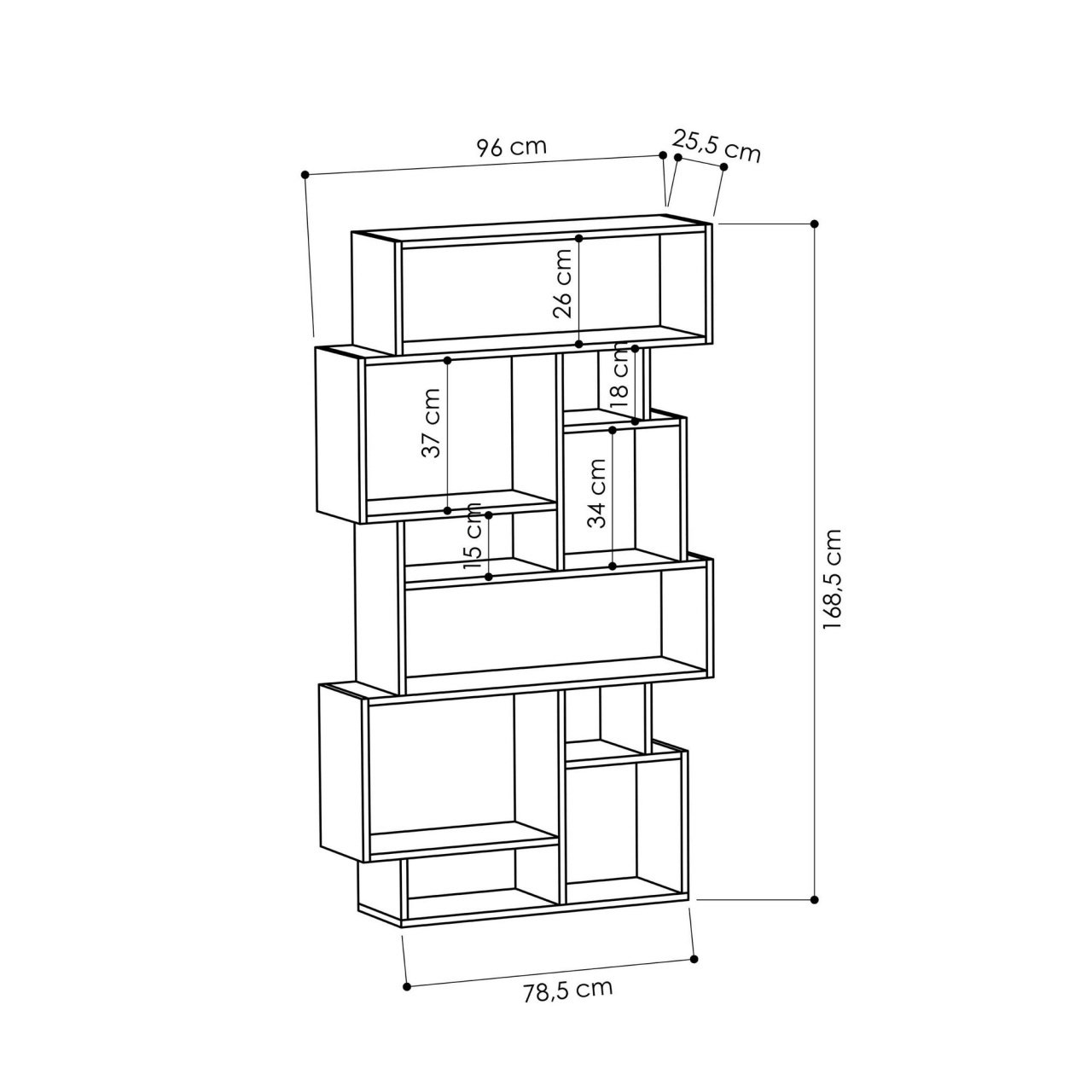 Bibliotecă Karmato Antracit 96x168.5x25.5 cm