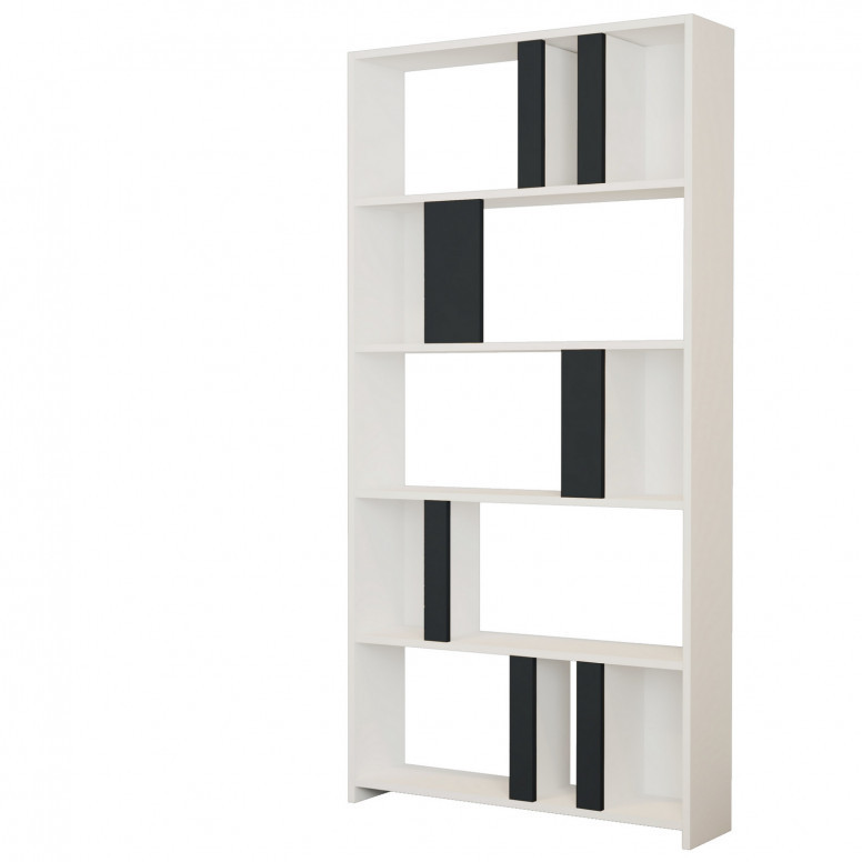 Biblioteca Model Lima, Alb/Antracit, 90x180x20 cm - 3 | YEO