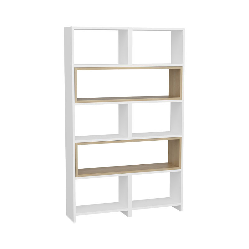 Biblioteca Pako World, Model extensibila, 163.5x22x150 cm, Alb/Natur