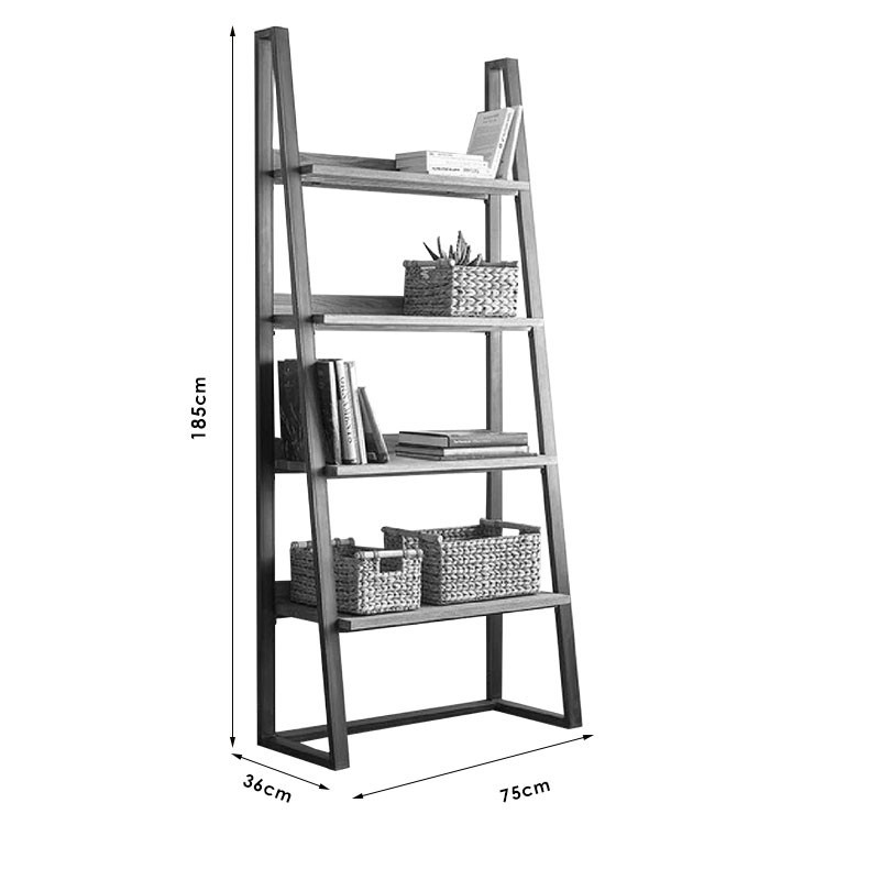 Biblioteca Pako World, Model Ryder, 75x36x185 cm, Negru/Nuc