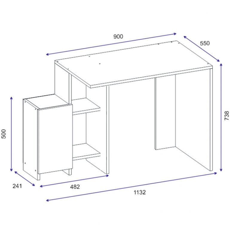 Birou cu Biblioteca Pako World, model Kely, 113x74x55 cm, Alb/Stejar