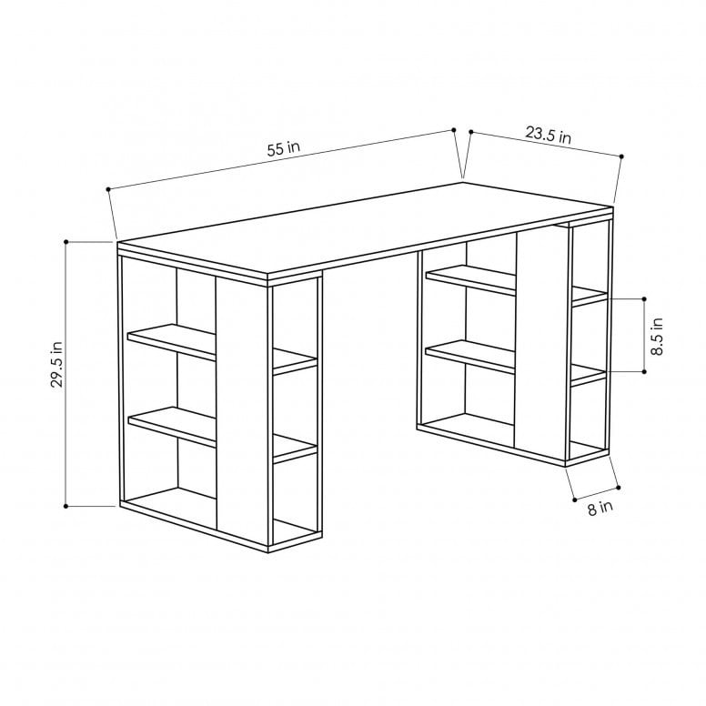 Birou cu Biblioteca Salvador, model Colmar, 140x75x60 cm, Alb/Stejar