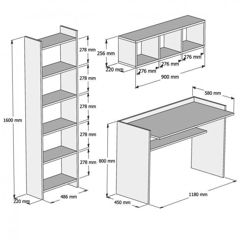 Birou cu Biblioteca Salvador, model Hera, 118x80x58 cm, Alb - 3 | YEO