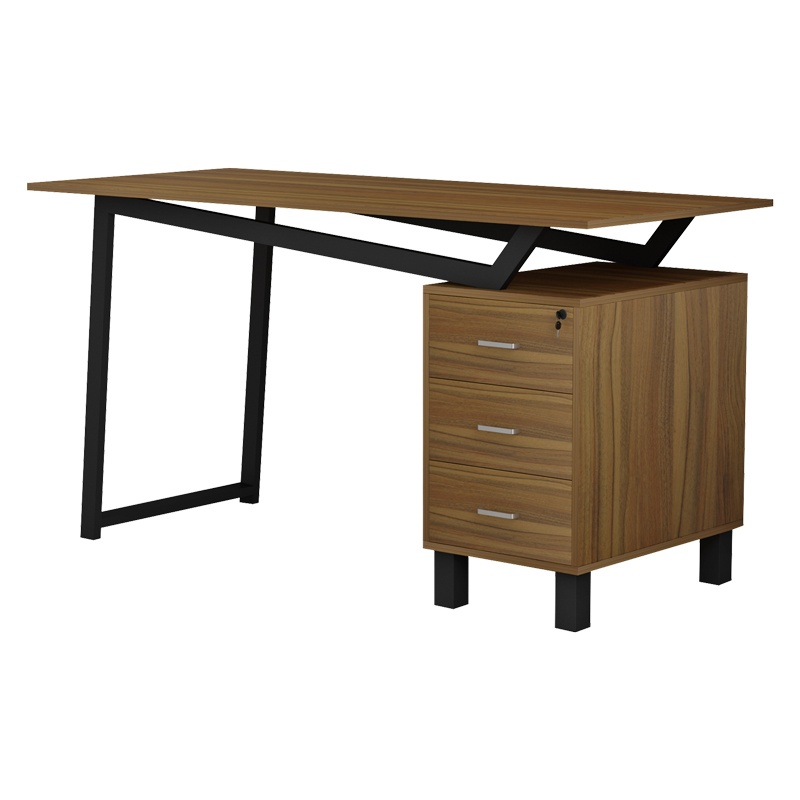 Birou cu sertare Model Prosper, Nuc/Negru, 140x60x75 cm - 2 | YEO