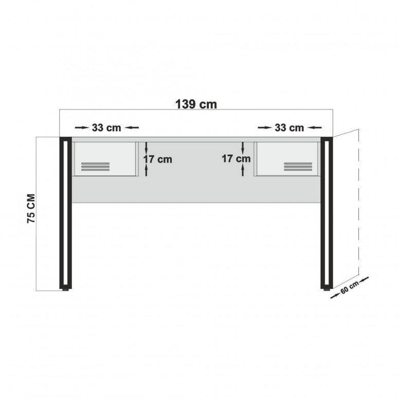 Birou cu Sertare Salvador, model Cosmo, 139x75x60 cm, Pin atlantic/Negru