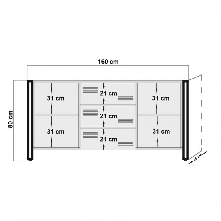 Comoda Model Cosmo, Pin/Negru, 160x45x80 cm