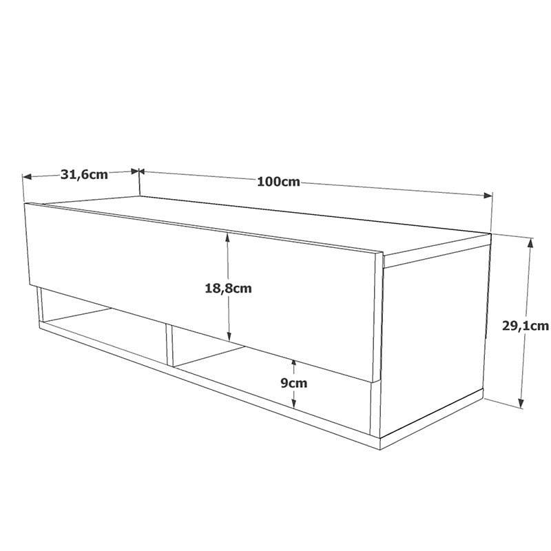 Comoda TV de perete Roscoe stejar alb 100x31.5x29.5cm