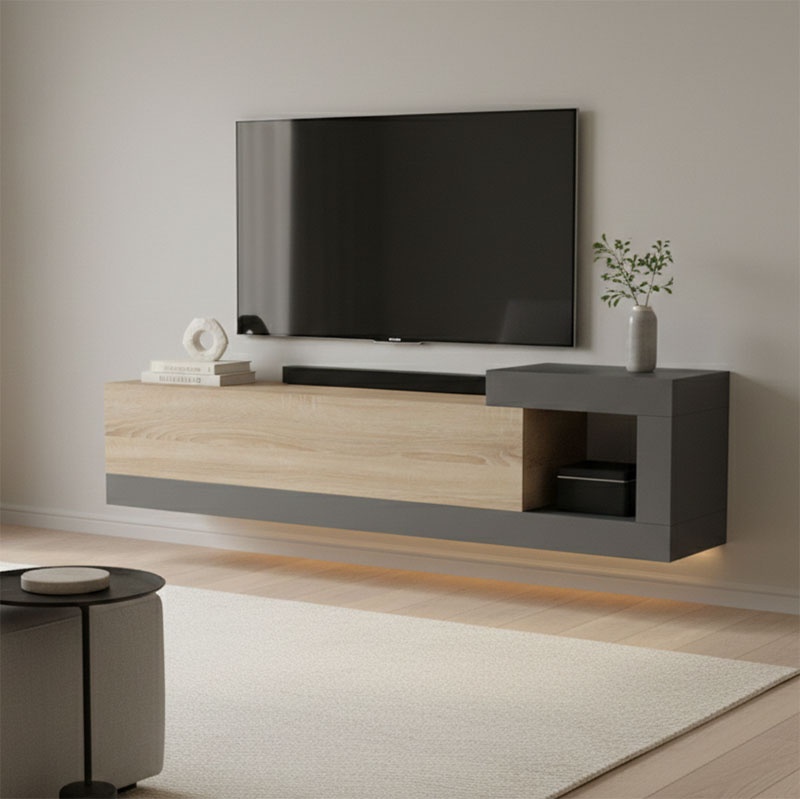 Comodă TV Flato, stejar sonoma/antracit, 150x29.5x38.5 cm