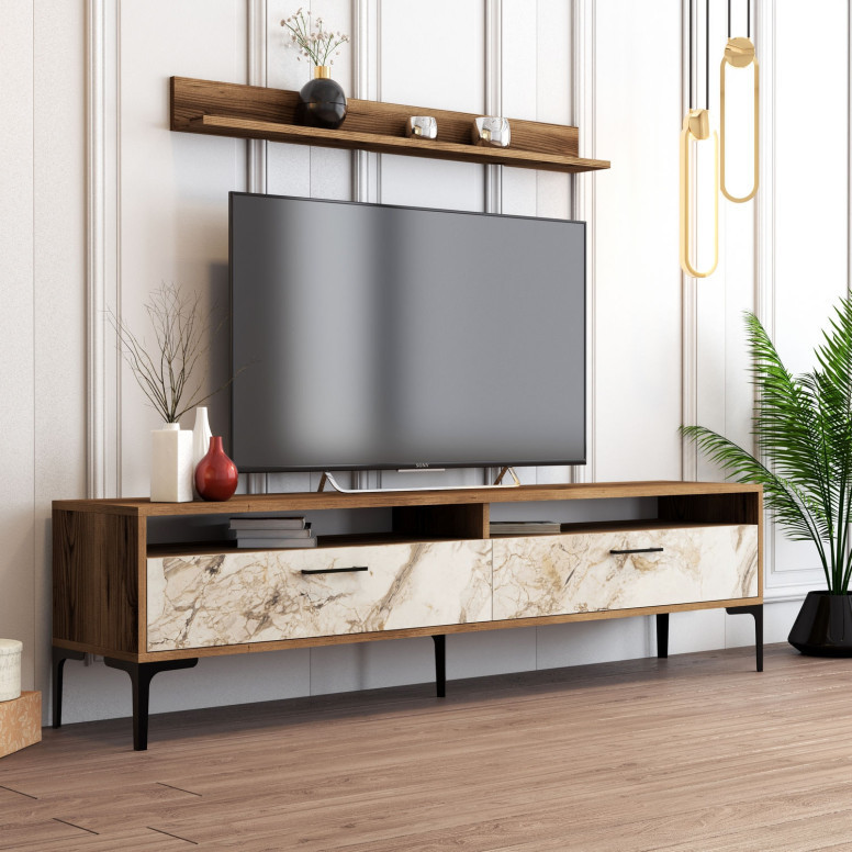 Comoda TV Istanbul - Walnut, Alb Marble - 1 | YEO