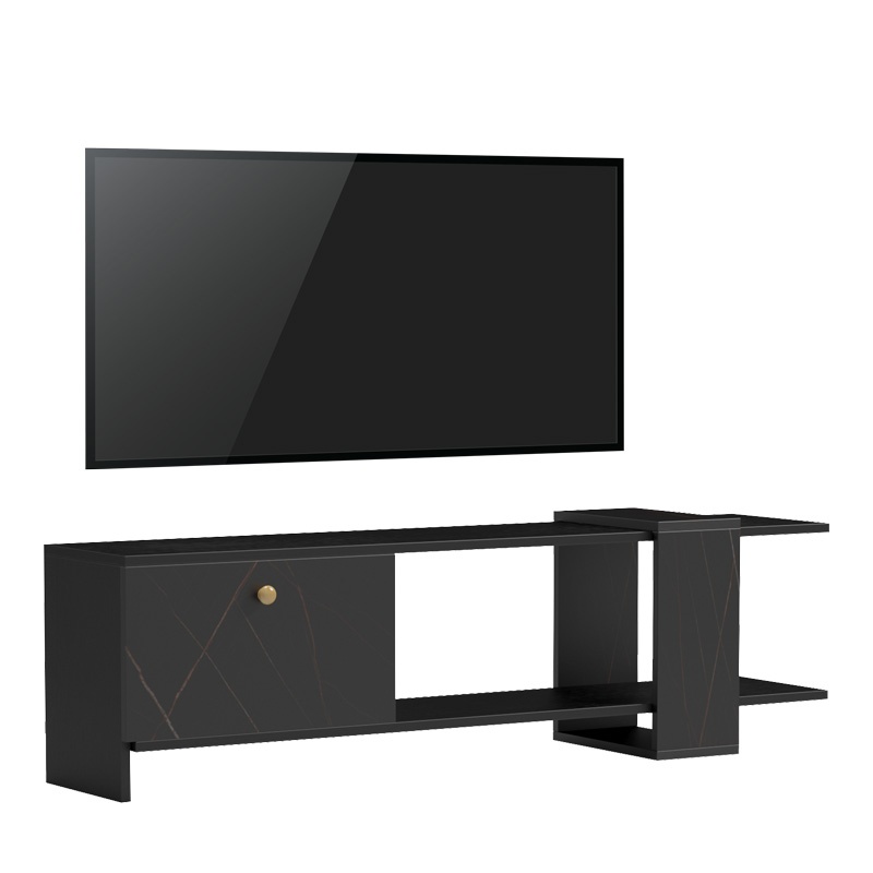 Comodă TV Model Standi, Negru/Negru marmorat, 120x25x36.8 cm
