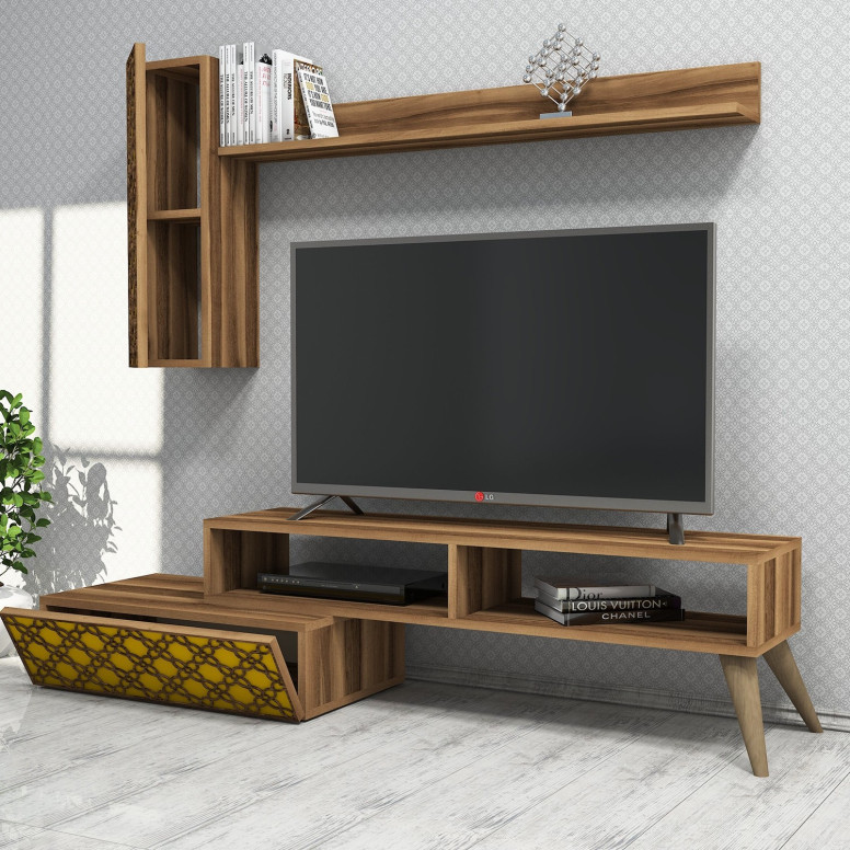 Comoda TV Planet - Walnut, Yellow - 1 | YEO