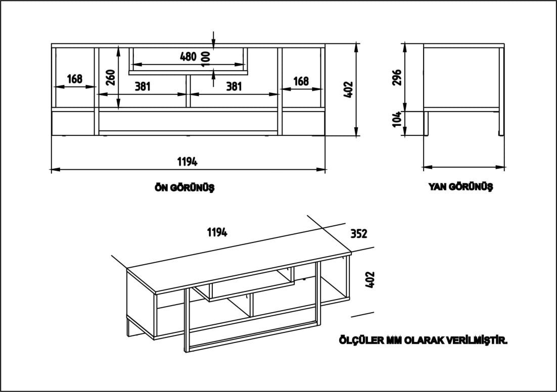 Comoda TV Salvador, Model Asal, 119.4x40.2x35.2 cm, Alb/Stejar/Negru