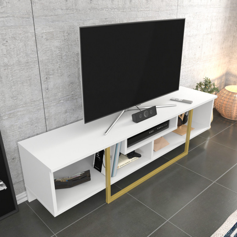 Comoda TV Salvador, Model Asal, 150x40x35.2 cm, Alb/Auriu - 3 | YEO
