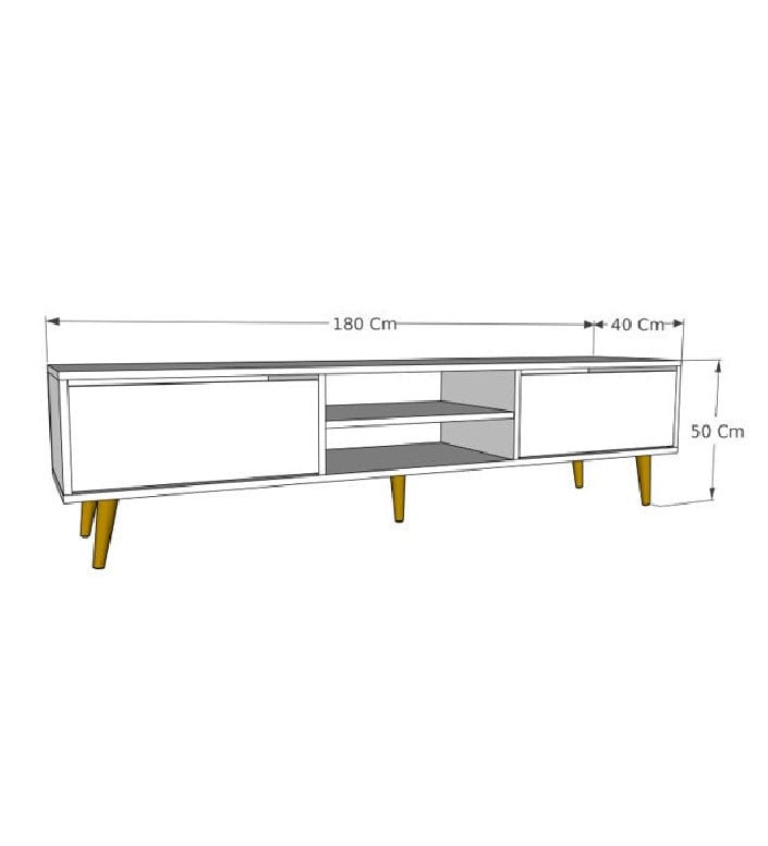 Comoda TV Salvador, Model Kraf, 180x50x40 cm, Alb/Nuc