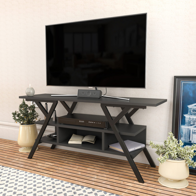 Comoda TV Salvador, Model Minerva, 120x55x35 cm, Negru/Antracit - 2 | YEO