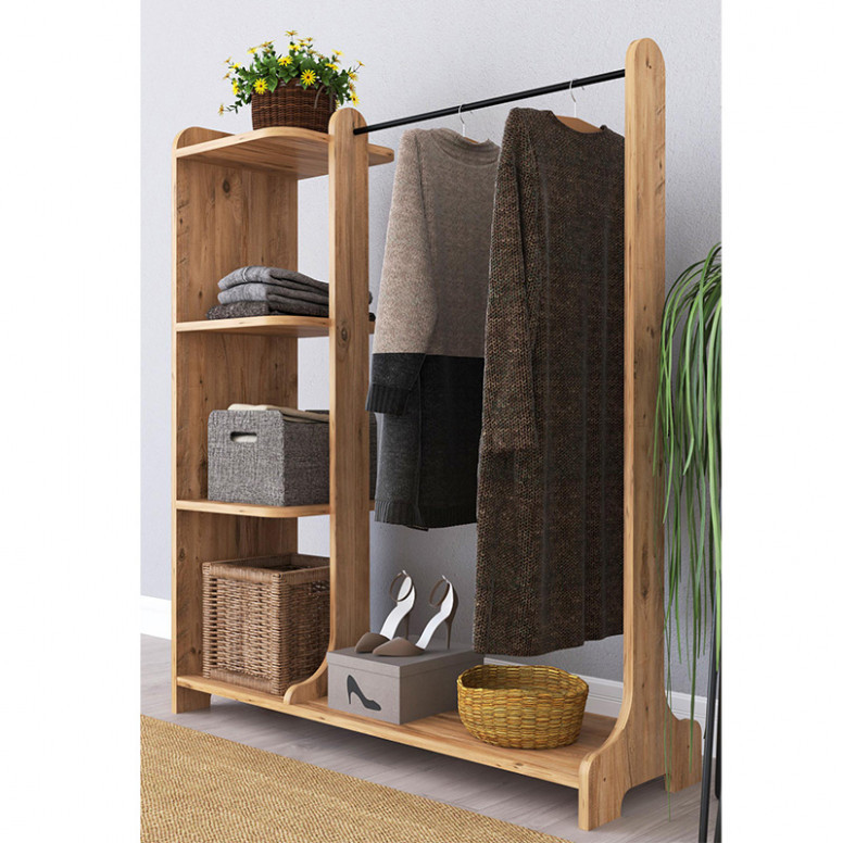 Cuier cu rafturi Model Renesme, Nuc, 106x35x128 cm - 1 | YEO
