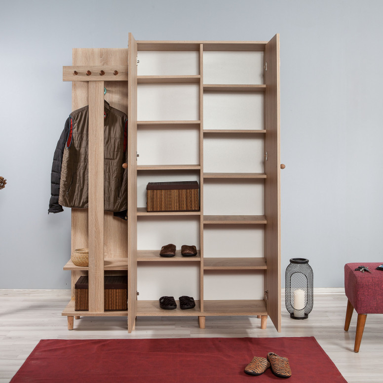 Cuier hol cu dulap Model Garmanto 135-729, Stejar sonoma, 135x36x194 cm - 3 | YEO