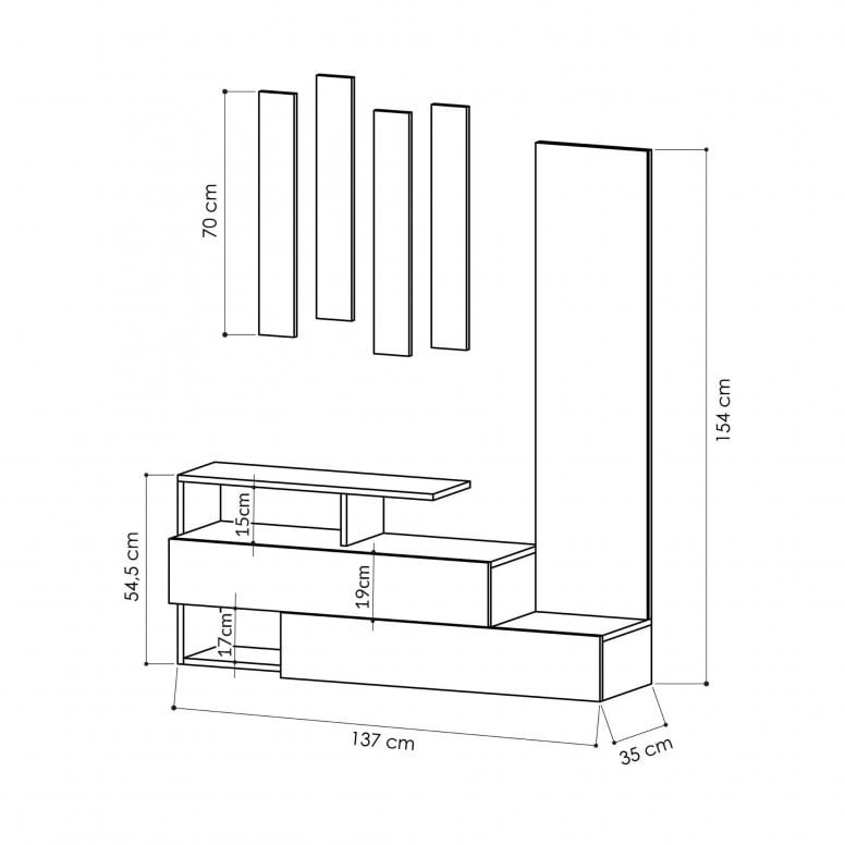 Cuier hol cu dulap Model Ramda, Alb/Stejar, 137x35x54.5 cm