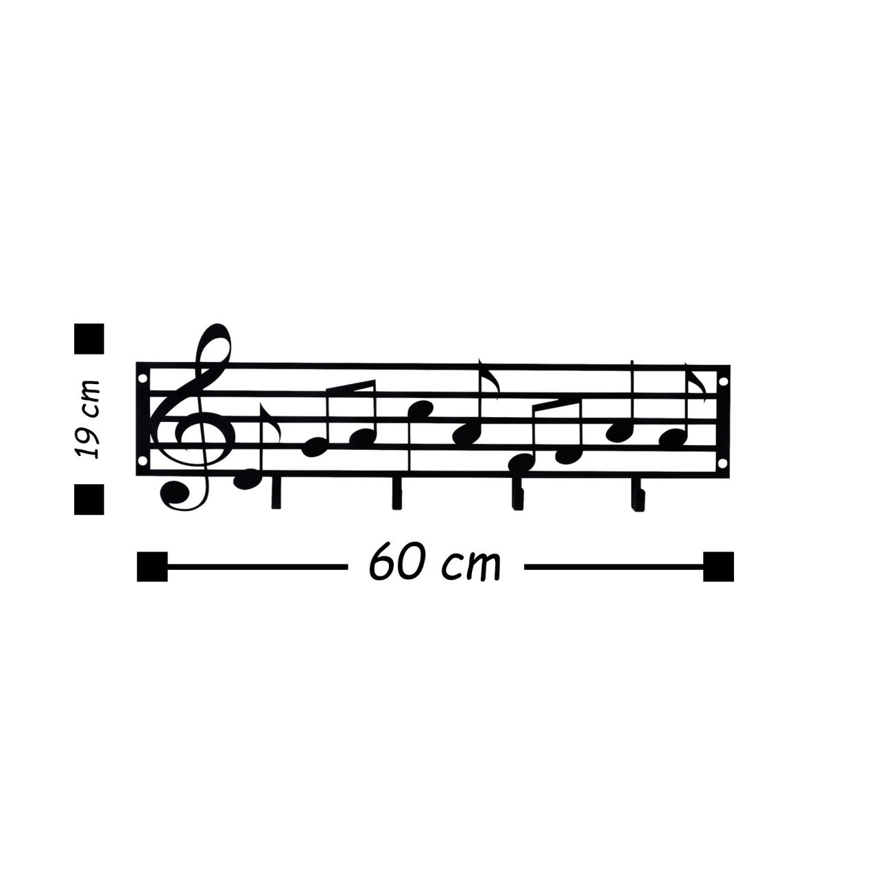 Cuier metalic Model Note, Negru, 60x0.2x19 cm