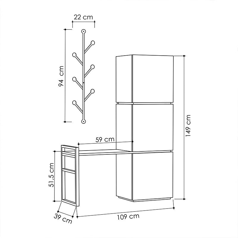 Dulap Pantofi Mello din stejar - culoare antracit 109x39x149cm