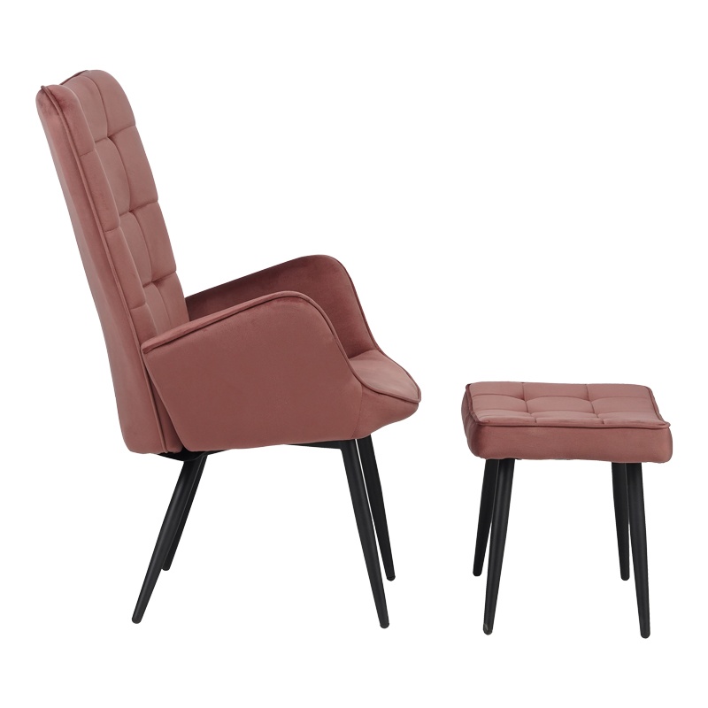 Fotoliu cu suport picioare Model Dorita, Rose/Negru, 68.5x76x103 cm - 2 | YEO