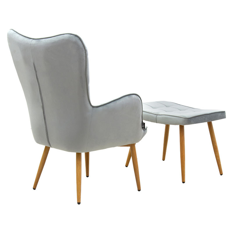 Fotoliu Maddison cu suport pentru picioare - perna catifea gri - culoare lemn natural 68x72x98cm - 1 | YEO