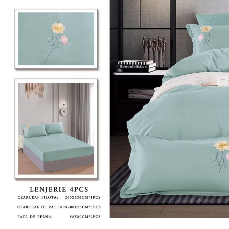 Lenjerie cu Elastic 180x200 cm, cu broderie, Sandro V1 Mint (Finet) - 1 | YEO