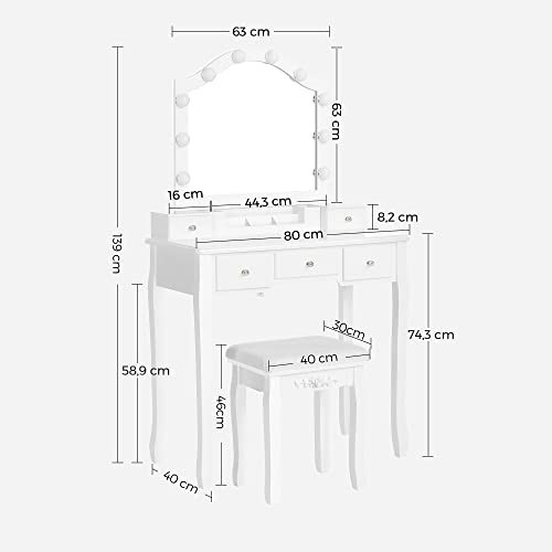 Masa de Toaleta cu lumini Model Cora, Alb, 108x40x145 cm - 2 | YEO