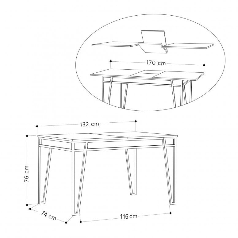 Masa Extensibila Model Lyric, 132-170x80x76 cm, Stejar - 4 | YEO