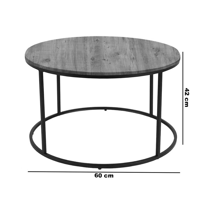 Masuta de cafea Emilian stejar melaminat - metal negru D60x42cm - 2 | YEO