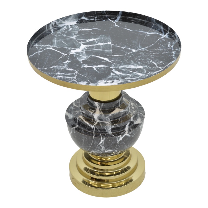 Masuta de Cafea Model Cogent, Negru/Auriu, D46x50 cm - 2 | YEO