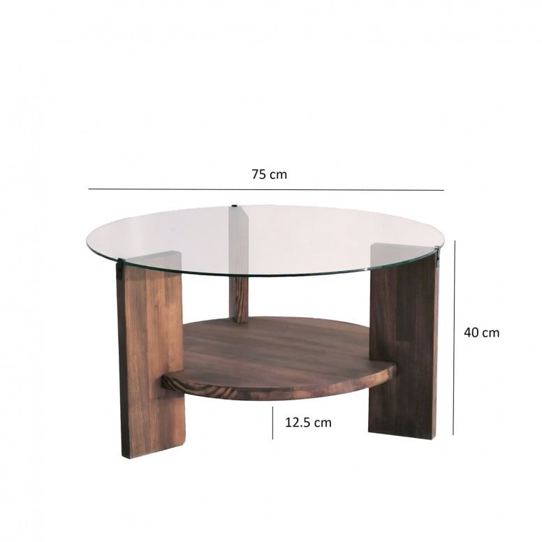 Masuta de Cafea Model Dunlap, 75x75x40 cm, Nuc, Lemn masiv, Blat Sticla securizata