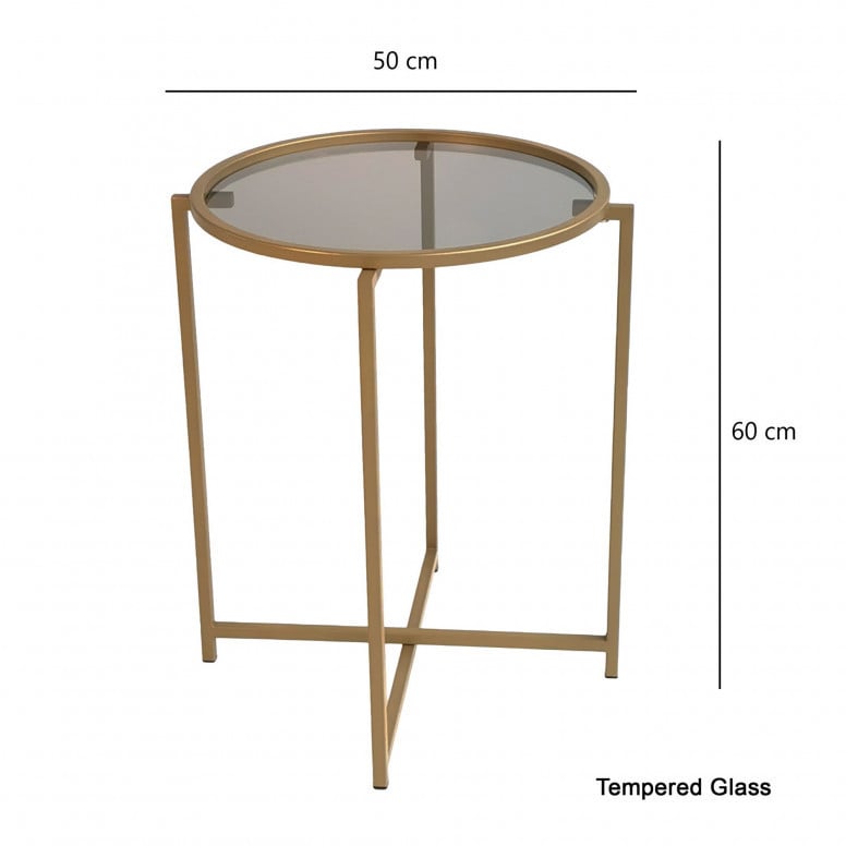 Masuta de Cafea Model Glover, 50x50x60 cm, Auriu, Blat Sticla securizata