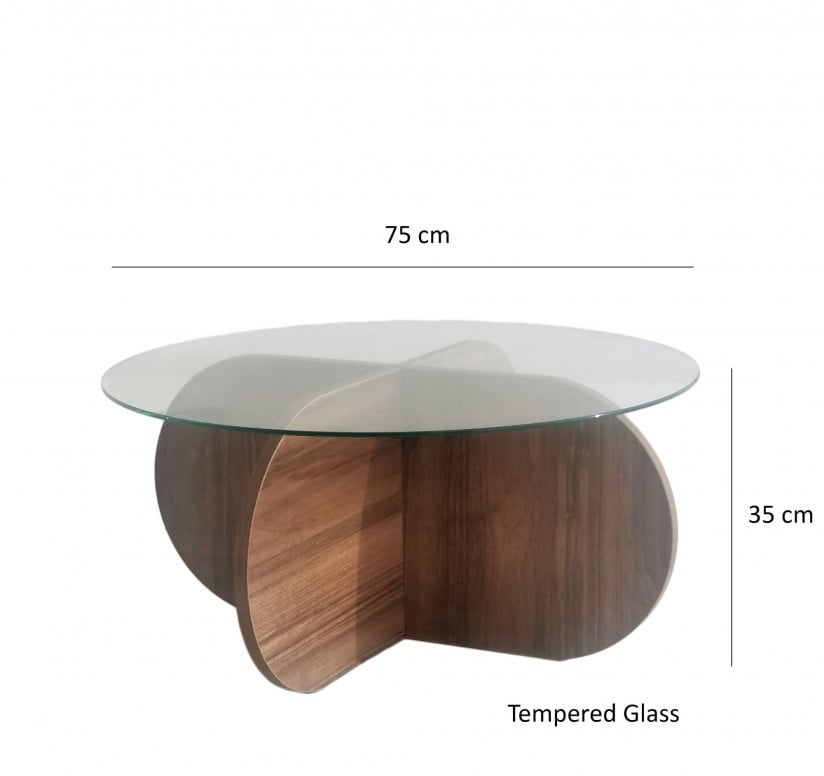 Masuta de Cafea Model Lin, 75x75x35 cm, Nuc, Blat Sticla securizata