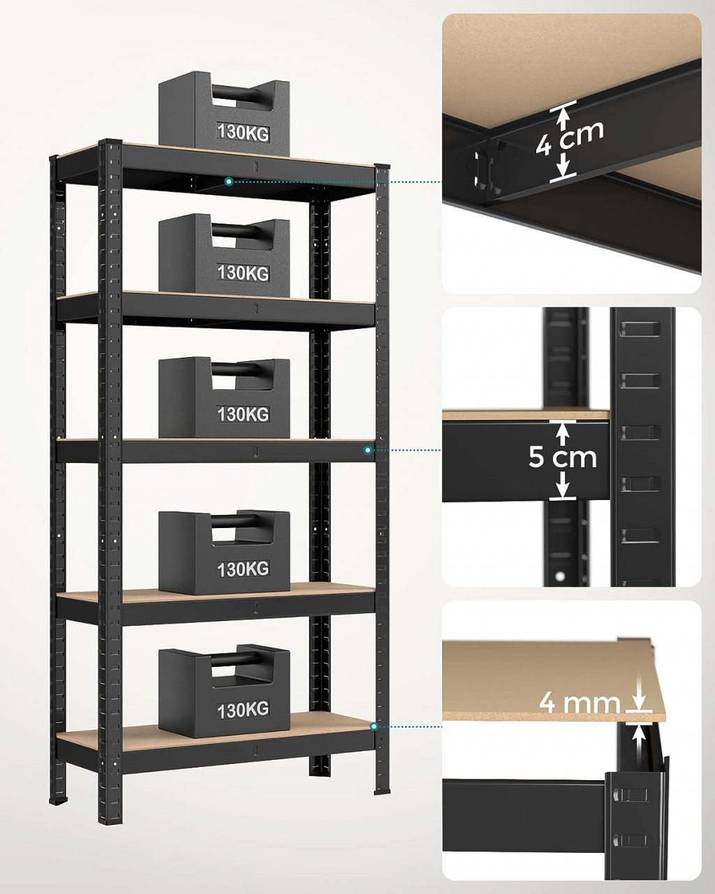 Raft Metalic Model Gemma, Negru, 150x75x30 cm - 2 | YEO