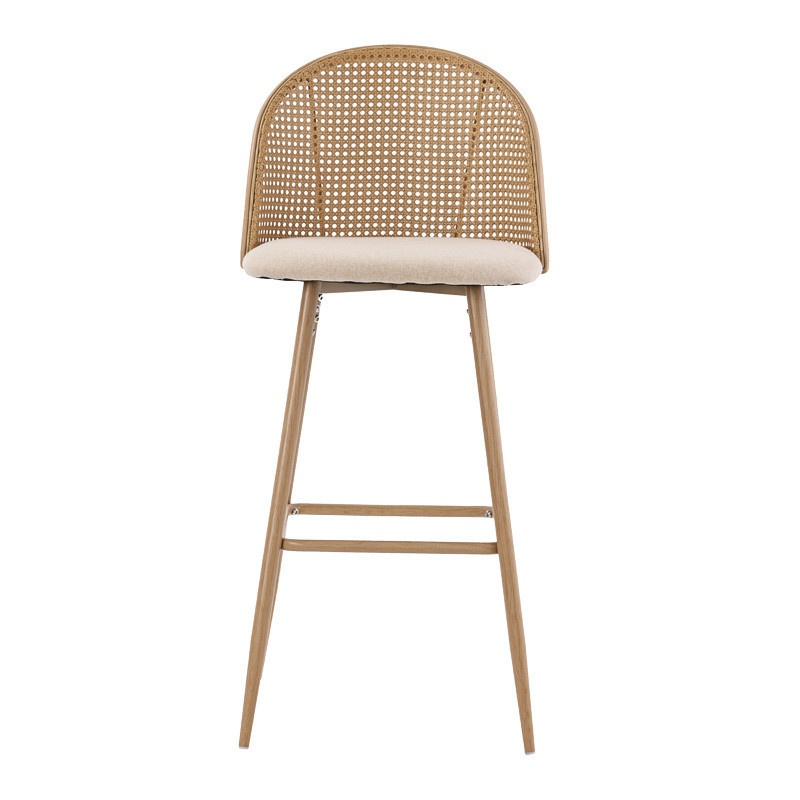 Scaun de bar Kace plastic ratan metal culoare lemn natural 43x55x102cm - 3 | YEO