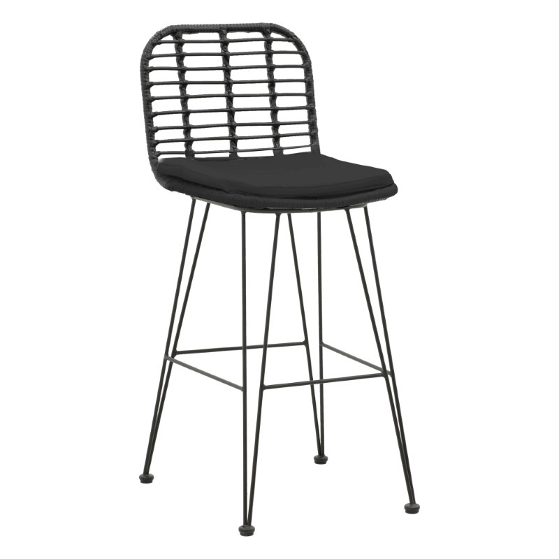 Scaun de bar pentru exterior, Model Naoki, culoare negru, metal si poliratan, 46x56x110 cm - 1 | YEO