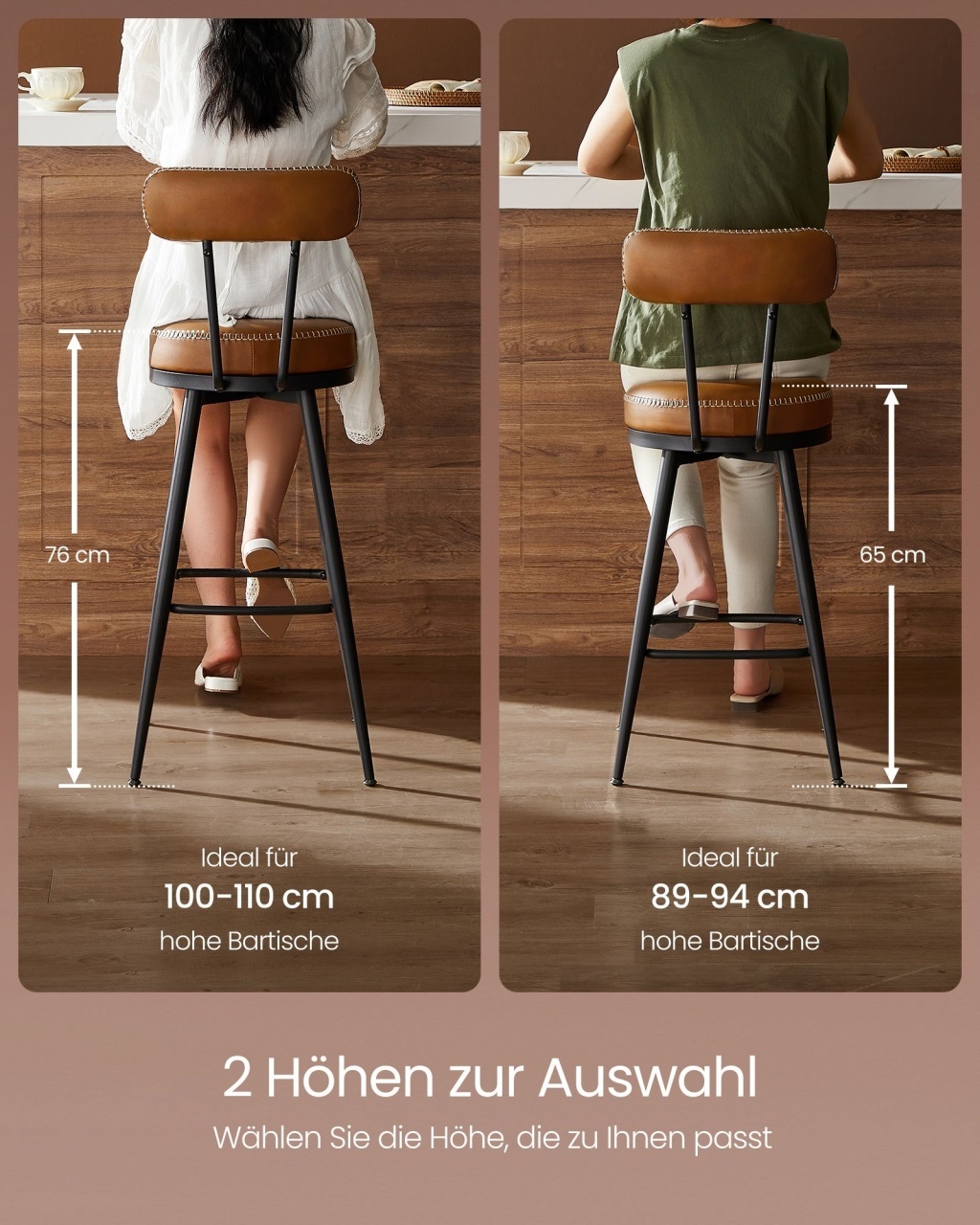 Set 2 scaune de bar Vasagle Maro 56x56x101.5 cm - 2 | YEO